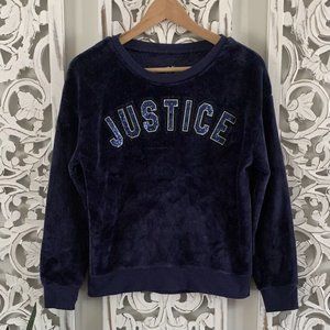 Justice Girls 14/16 Plush Sweater NAVY Blue Fuzzy Furry Shirt Top